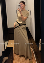 BU RIVERS Elegant High-Waisted Elastic Slimming Midi Skirt - Versatile Casual H-Line Pencil Skirt