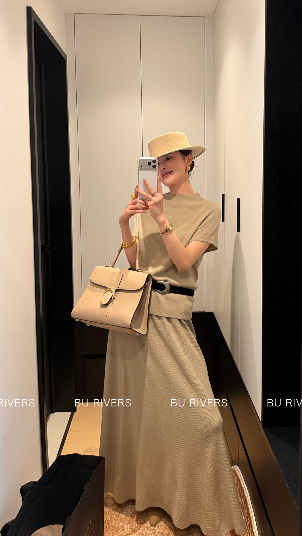 BU RIVERS Elegant High-Waisted Elastic Slimming Midi Skirt - Versatile Casual H-Line Pencil Skirt