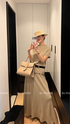 BU RIVERS Elegant High-Waisted Elastic Slimming Midi Skirt - Versatile Casual H-Line Pencil Skirt