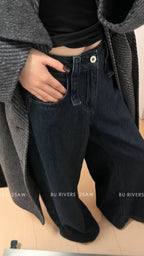 BU RIVERS Women's Winter Fleece-Lined Wide-Leg Jeans - Slimming Casual Commuter Denim