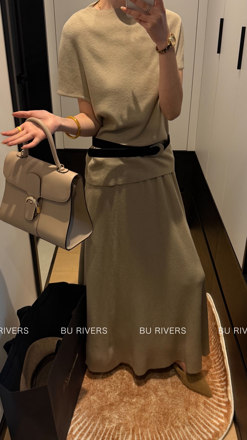 BU RIVERS Elegant High-Waisted Elastic Slimming Midi Skirt - Versatile Casual H-Line Pencil Skirt