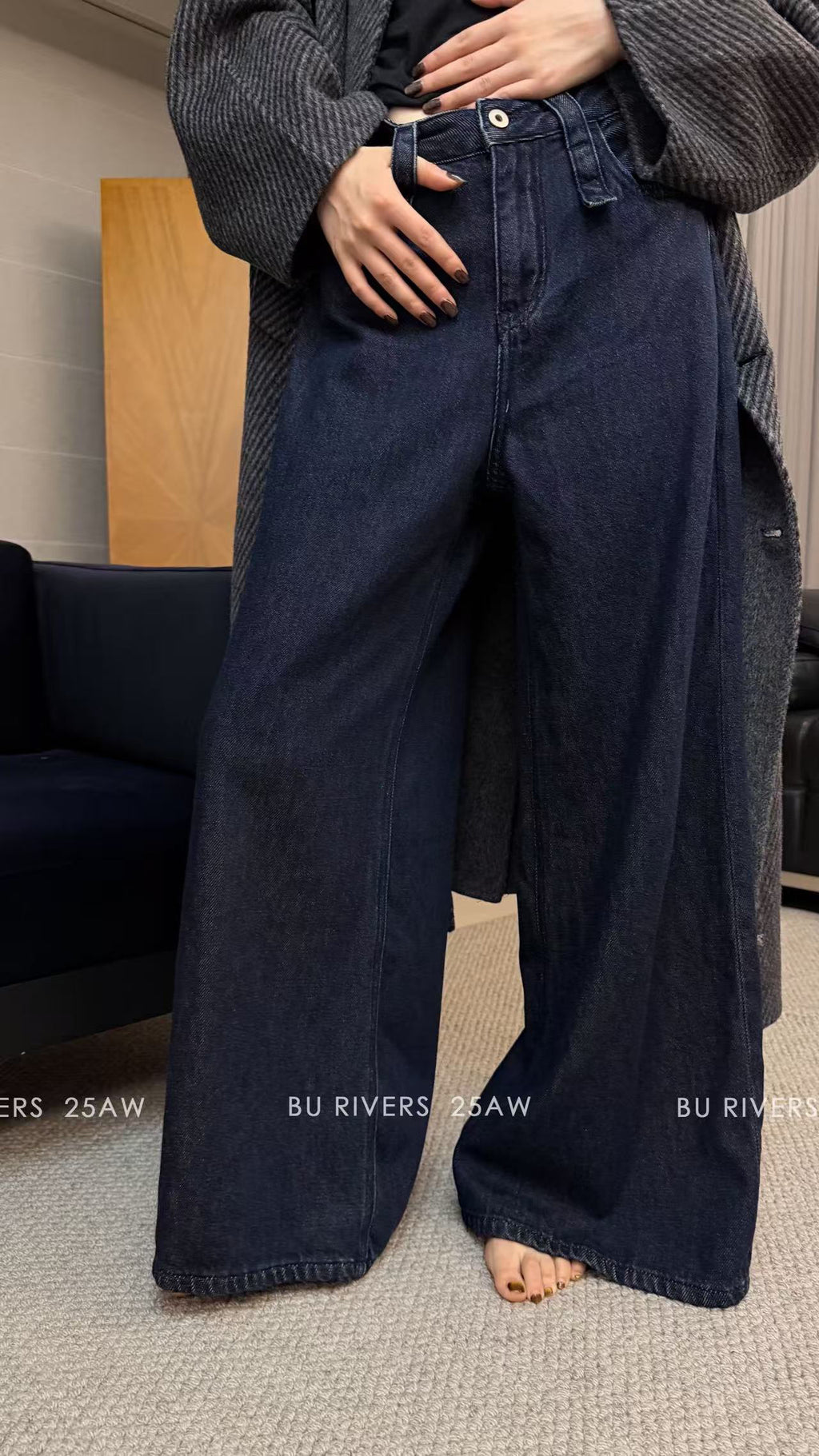 BU RIVERS Women's Winter Fleece-Lined Wide-Leg Jeans - Slimming Casual Commuter Denim