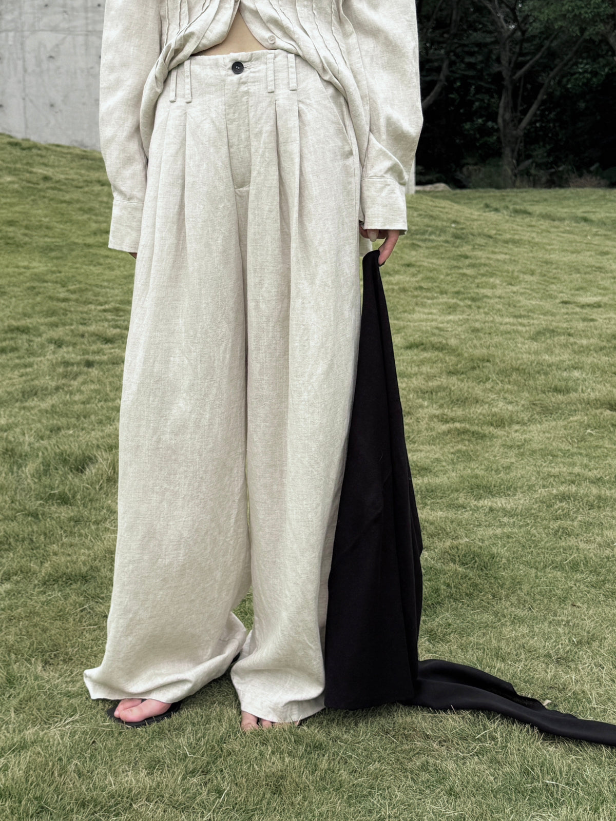 BU RIVERS Elegant High-Waisted Wide-Leg Linen Tencel Trousers for Women - Slimming Old Money Style