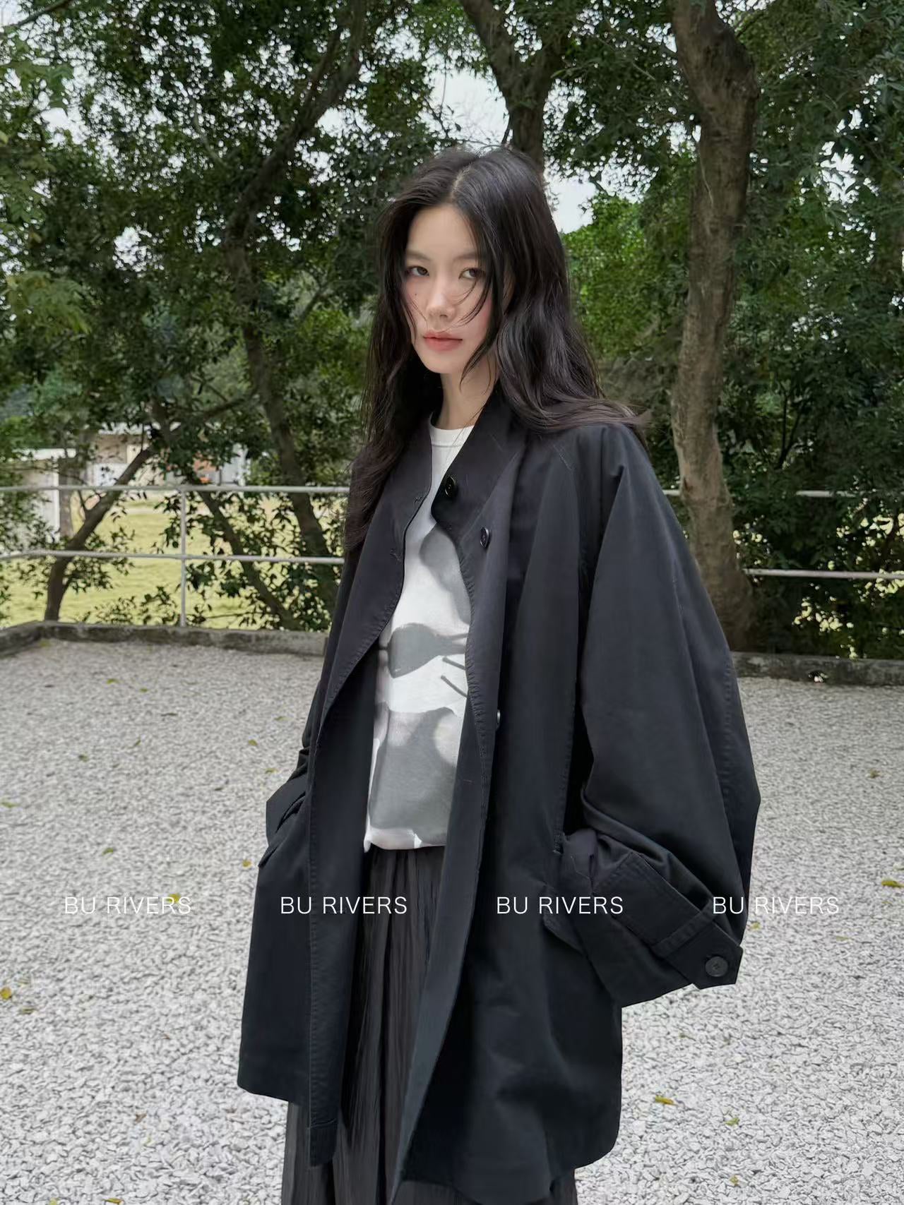 Spring New Arrival! 【BU RIVERS】 Stand Collar Temperament Commuter Mid-Length Trench Coat (with Belt) S32813# ZRY