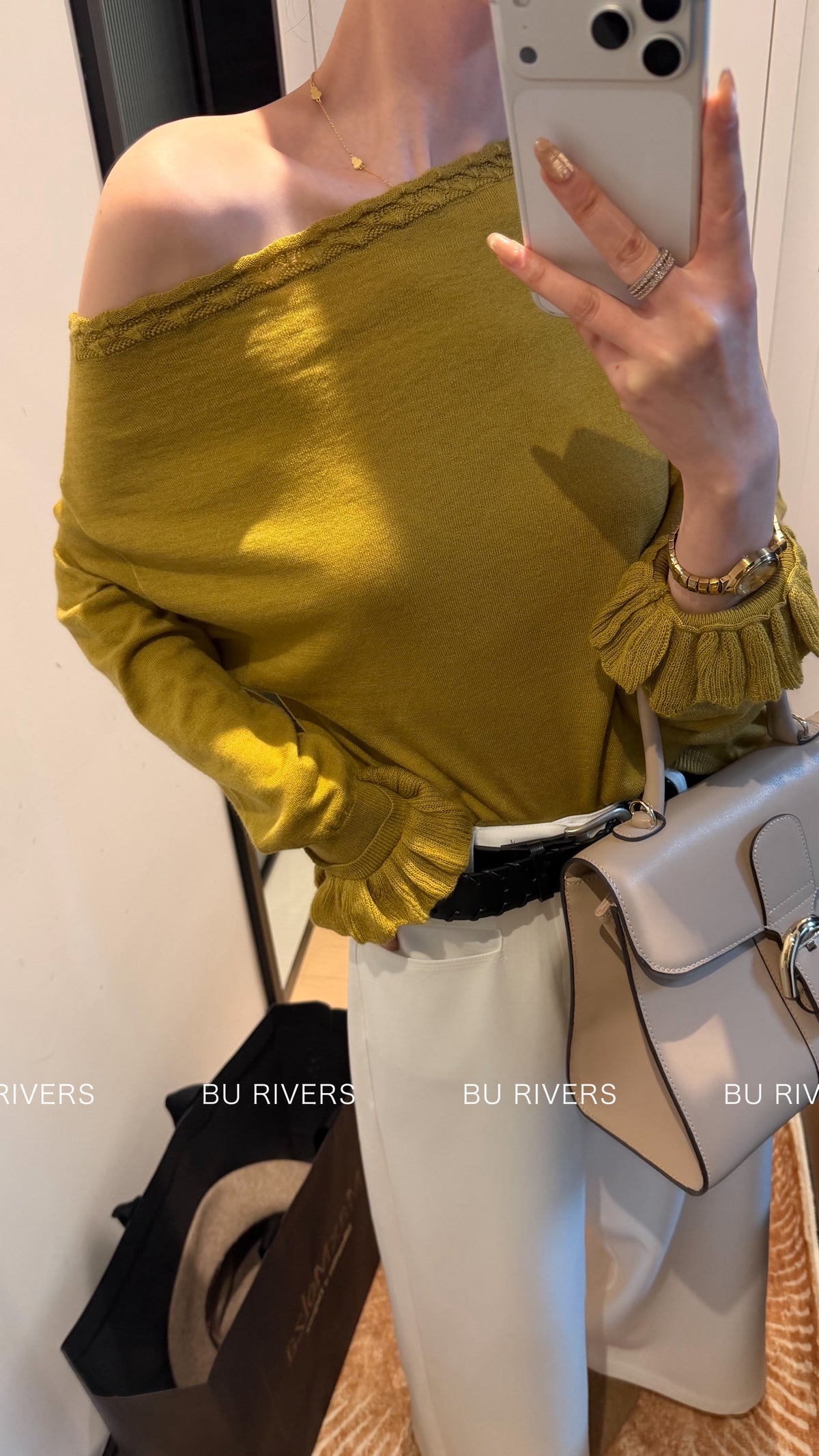 BU RIVERS Elegant Off-the-Shoulder Knit Sweater - 2026 Early Spring Wool Blend Designer Top