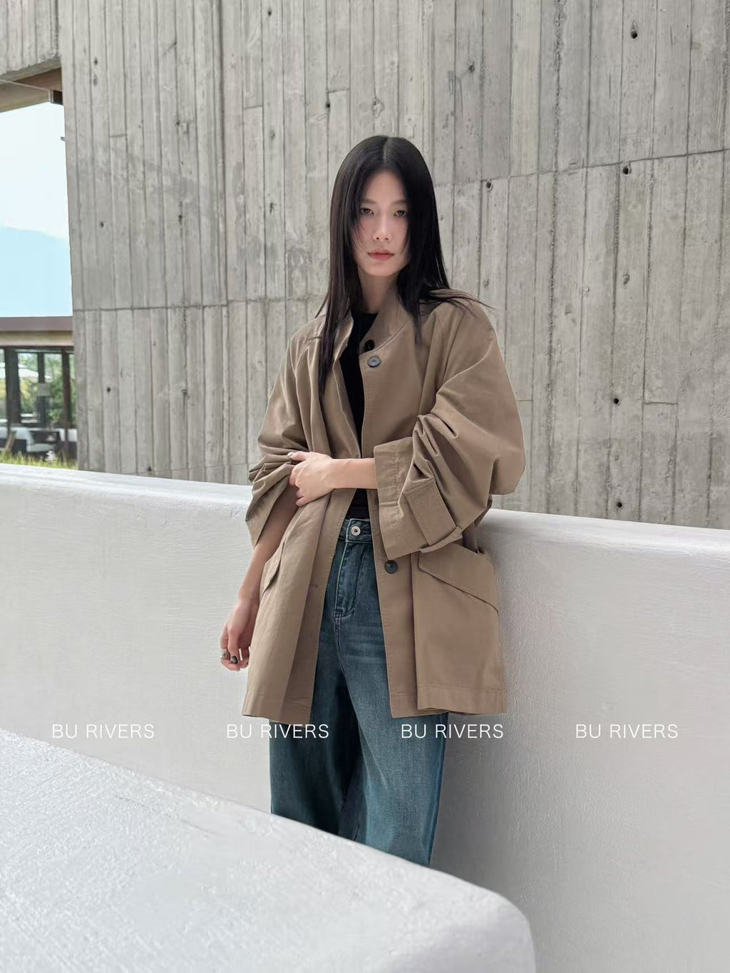 Spring New Arrival! 【BU RIVERS】 Stand Collar Temperament Commuter Mid-Length Trench Coat (with Belt) S32813# ZRY