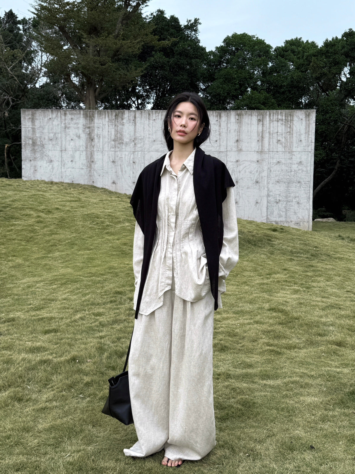 BU RIVERS Elegant High-Waisted Wide-Leg Linen Tencel Trousers for Women - Slimming Old Money Style