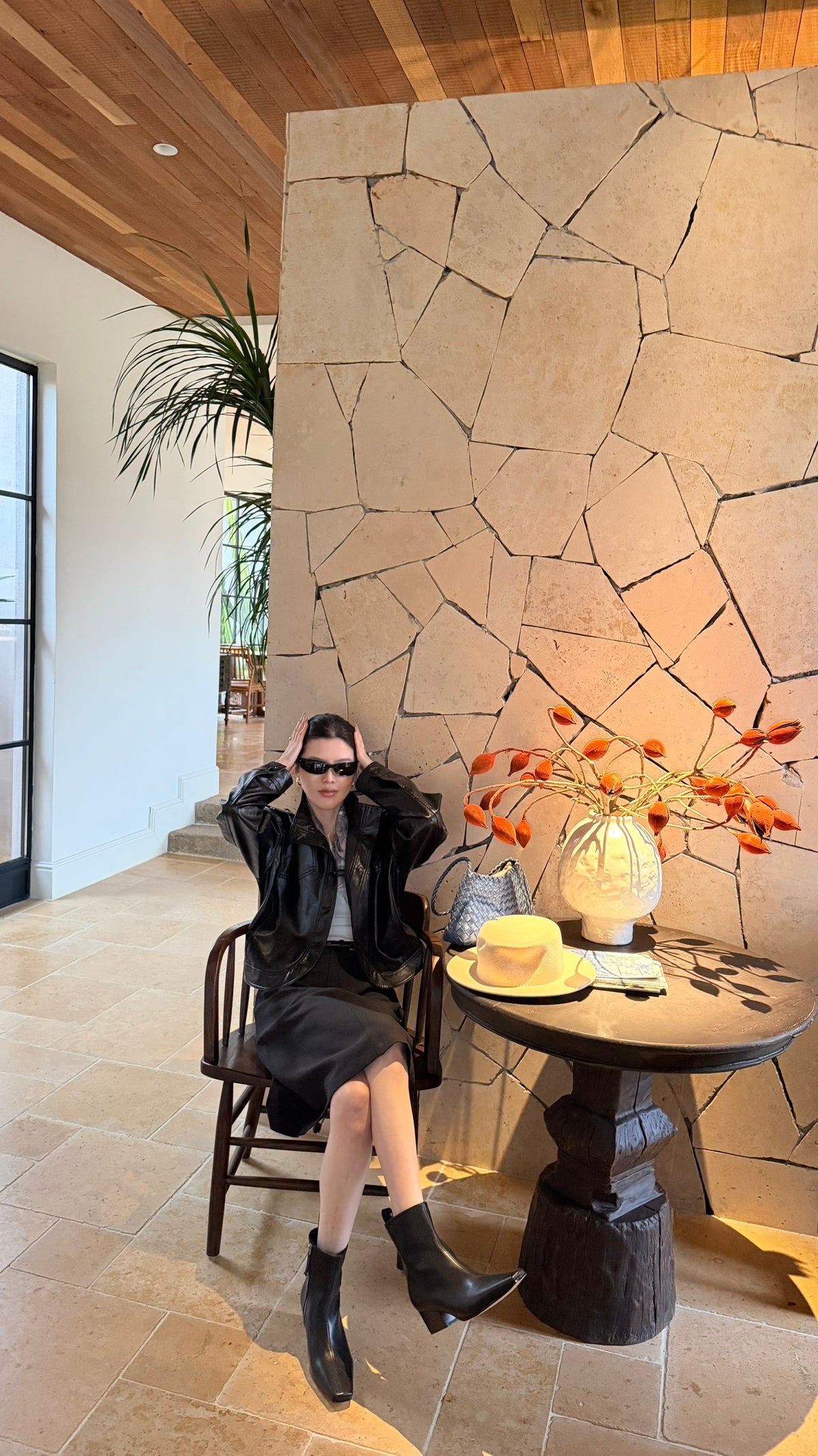 BU RIVERS Women's Stand Collar Biker Jacket - Loose Fit Casual Spring Leather Coat