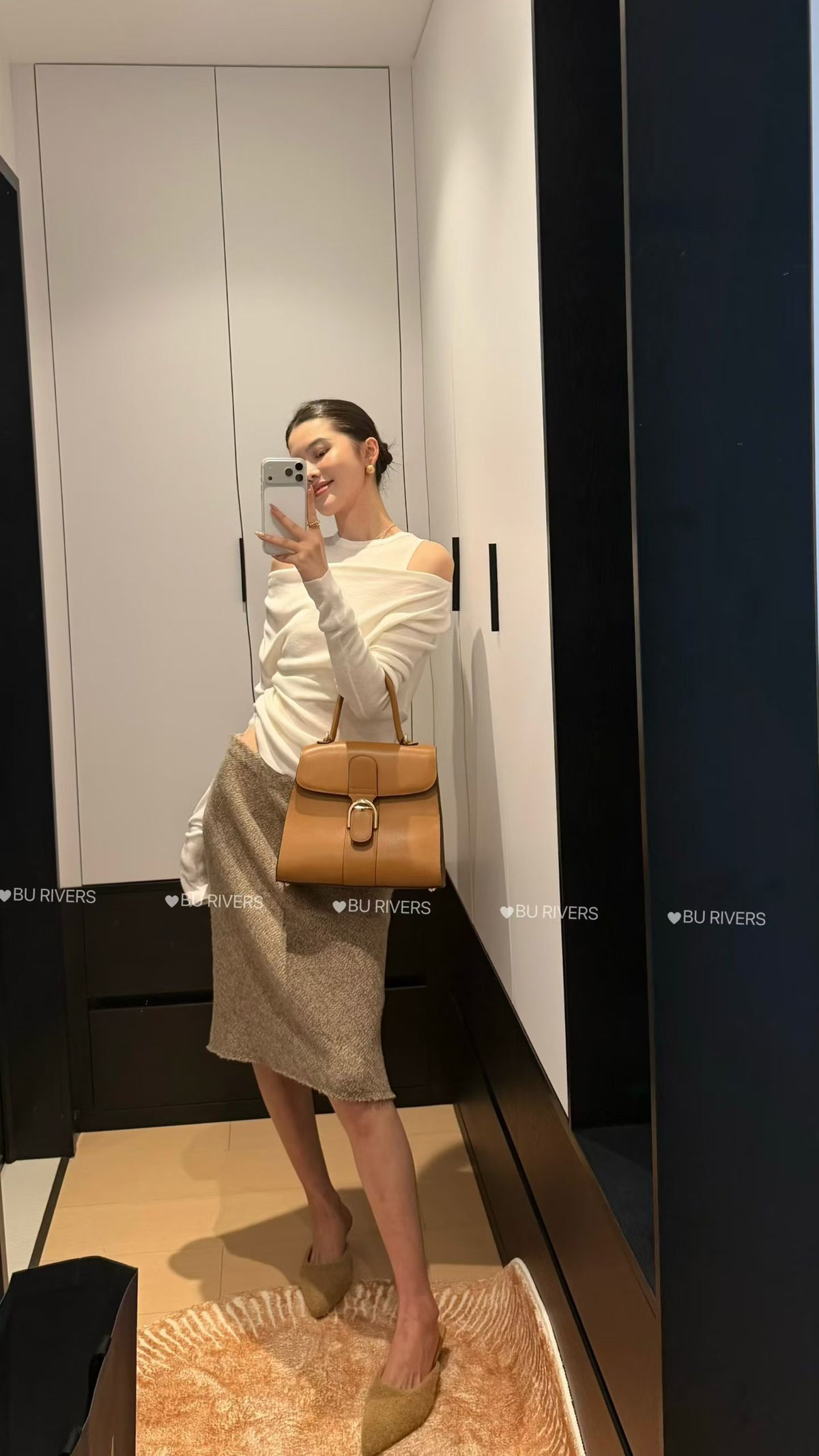 BU RIVERS Elegant Off-Shoulder Tencel Knit Top - Slimming Faux Two-Piece Spring Sweater