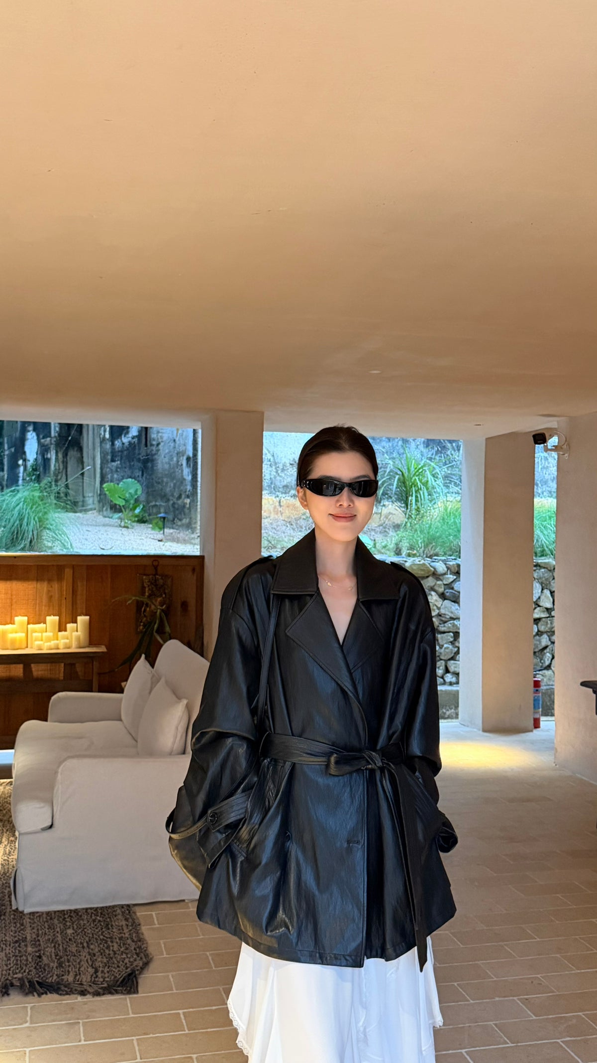 BU RIVERS 2026 Early Spring Collection Elegant Mid-Length Protein Leather Blazer with Belt