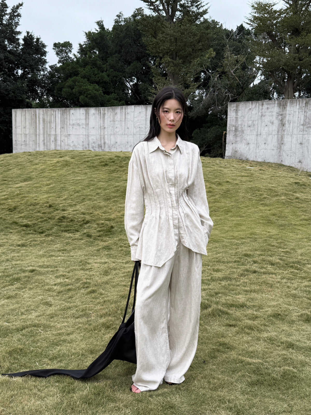 BU RIVERS Elegant High-Waisted Wide-Leg Linen Tencel Trousers for Women - Slimming Old Money Style