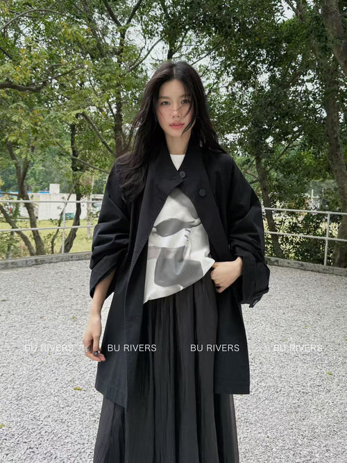 Spring New Arrival! 【BU RIVERS】 Stand Collar Temperament Commuter Mid-Length Trench Coat (with Belt) S32813# ZRY