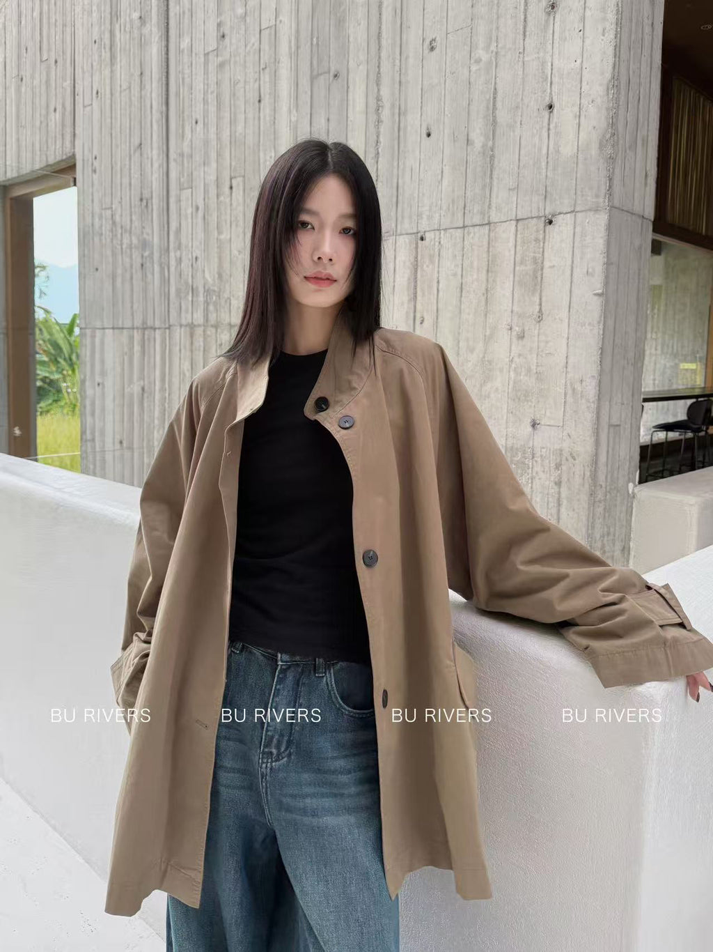 Spring New Arrival! 【BU RIVERS】 Stand Collar Temperament Commuter Mid-Length Trench Coat (with Belt) S32813# ZRY
