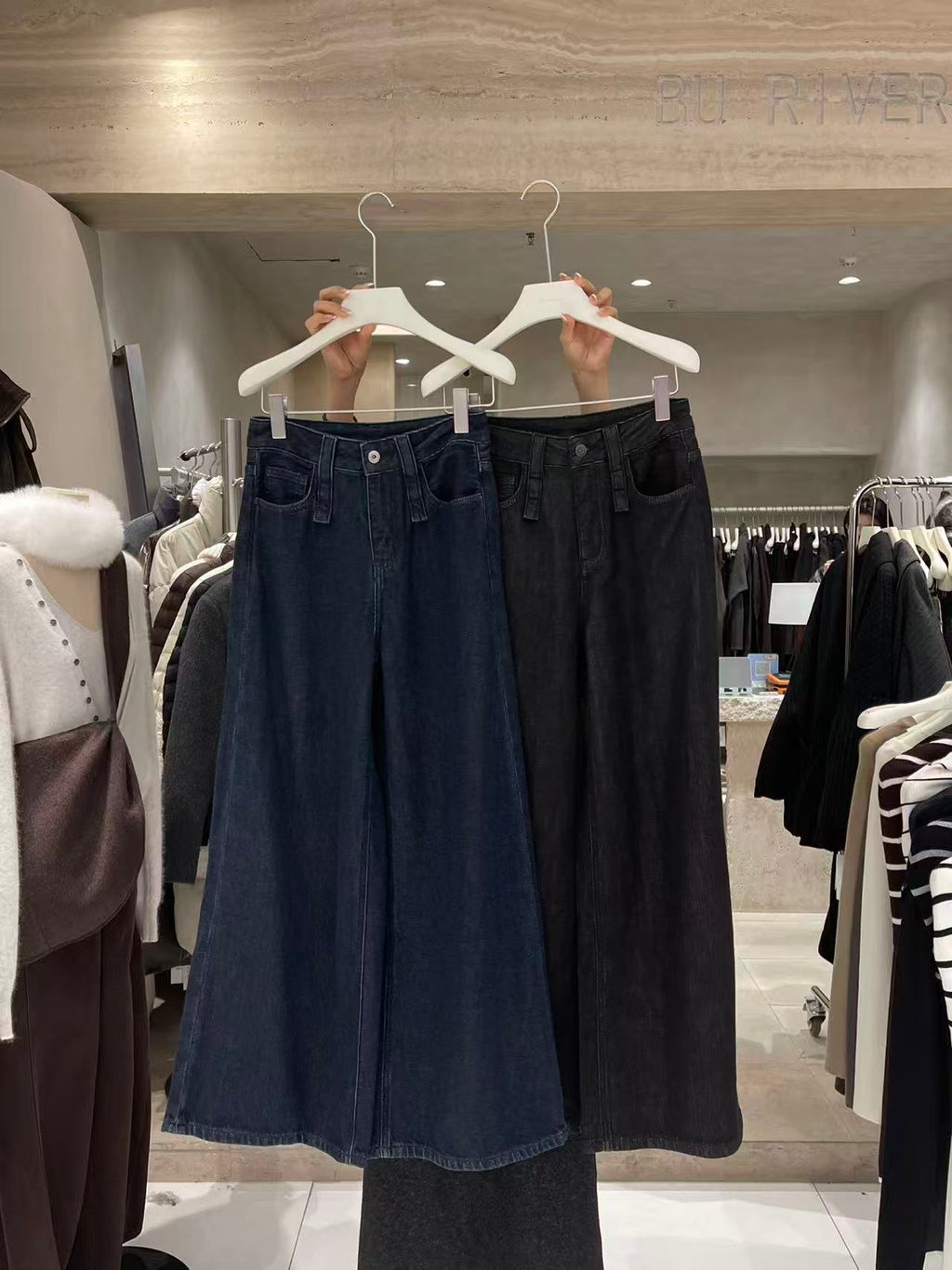 BU RIVERS Women's Winter Fleece-Lined Wide-Leg Jeans - Slimming Casual Commuter Denim