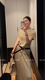 BU RIVERS Elegant High-Waisted Elastic Slimming Midi Skirt - Versatile Casual H-Line Pencil Skirt