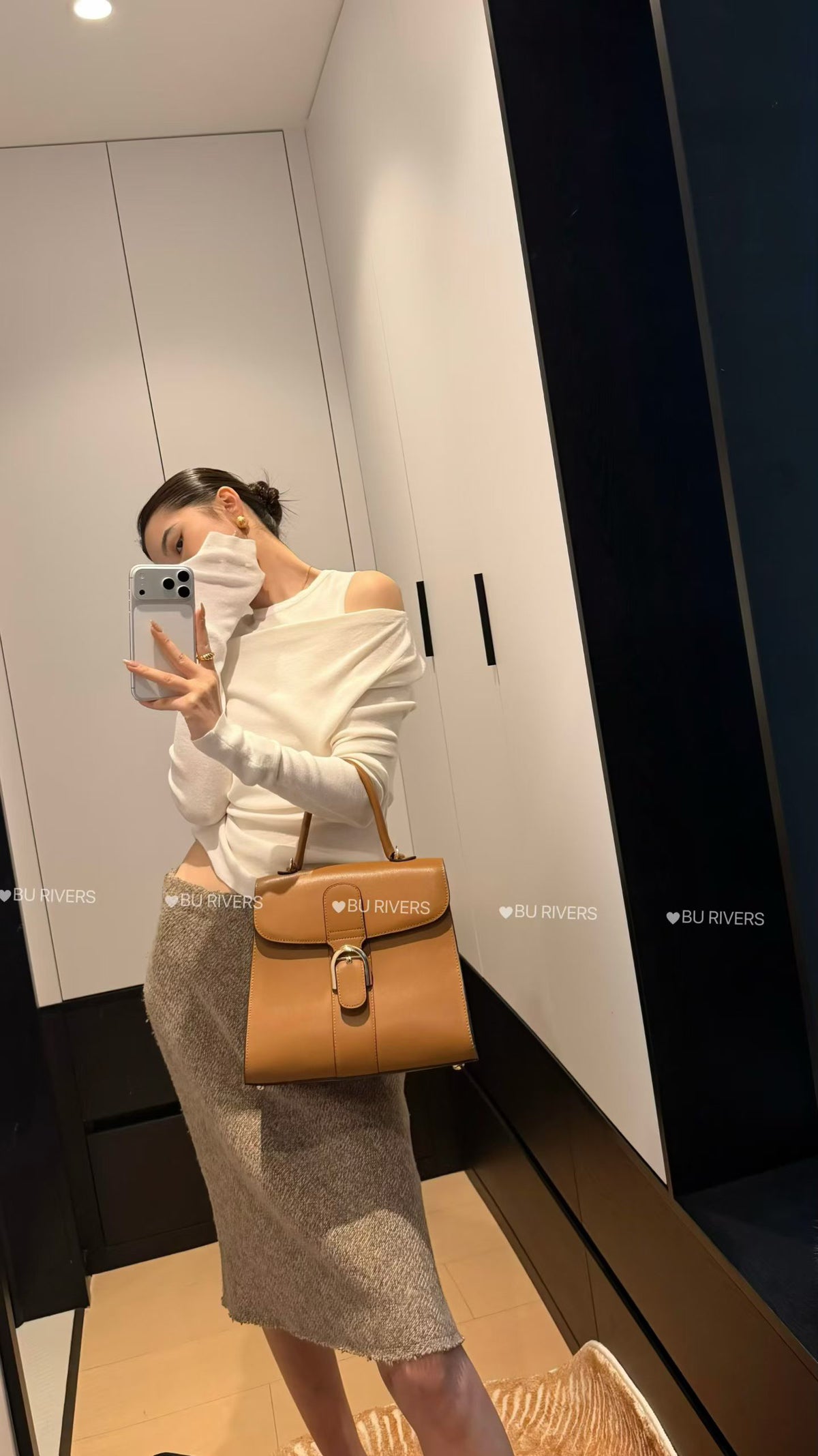 BU RIVERS Elegant Off-Shoulder Tencel Knit Top - Slimming Faux Two-Piece Spring Sweater