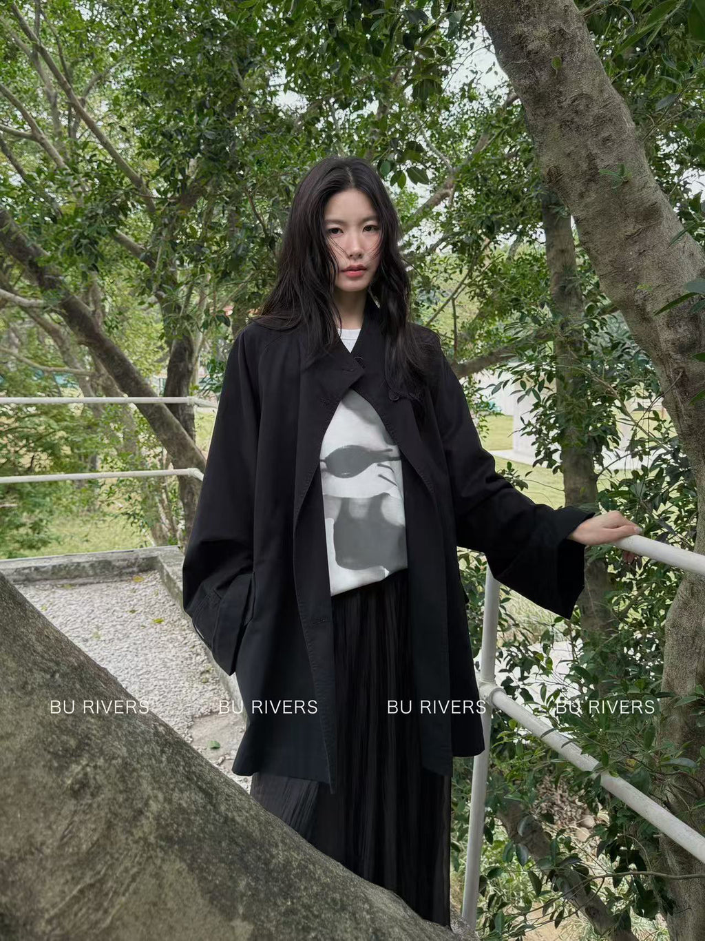 Spring New Arrival! 【BU RIVERS】 Stand Collar Temperament Commuter Mid-Length Trench Coat (with Belt) S32813# ZRY