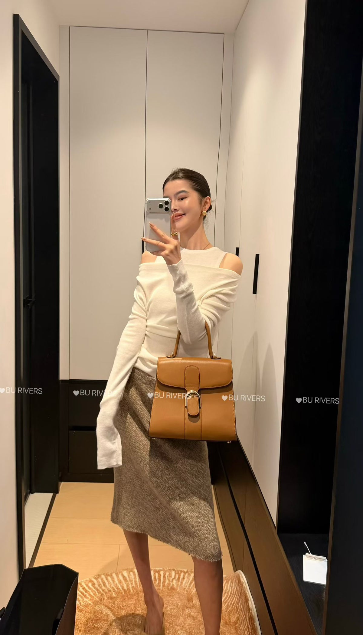 BU RIVERS Elegant Off-Shoulder Tencel Knit Top - Slimming Faux Two-Piece Spring Sweater