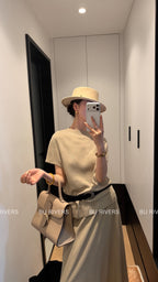 BU RIVERS Elegant High-Waisted Elastic Slimming Midi Skirt - Versatile Casual H-Line Pencil Skirt