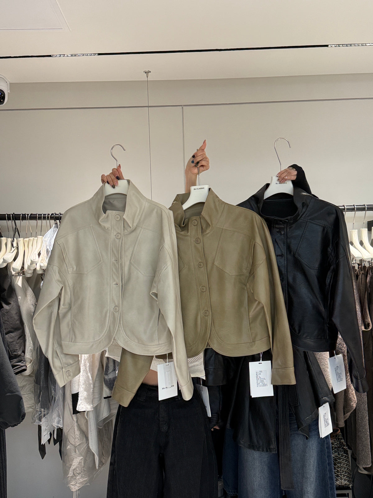 BU RIVERS Women's Stand Collar Biker Jacket - Loose Fit Casual Spring Leather Coat