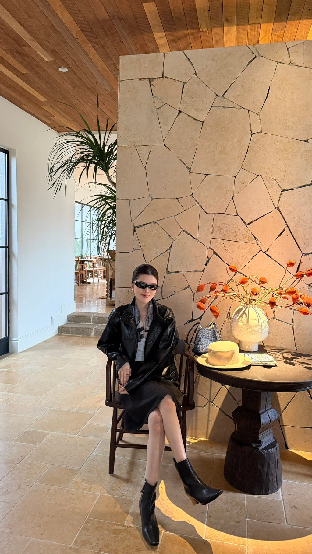 BU RIVERS Women's Stand Collar Biker Jacket - Loose Fit Casual Spring Leather Coat